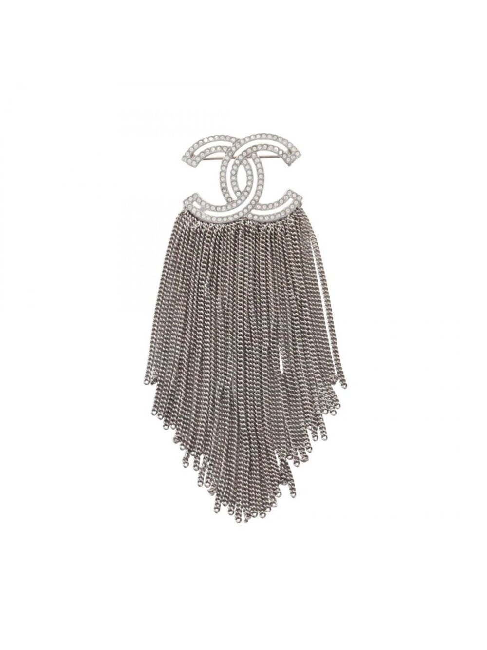 Chanel Brooch CC Logo Fringe Silver